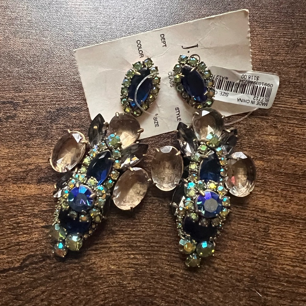 J.Crew NWT Riviera chandelier earrings glass blue gold